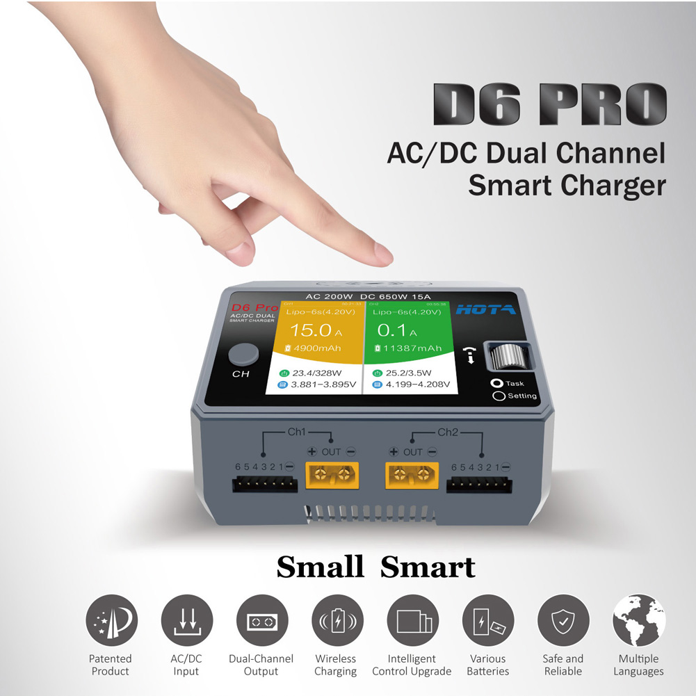 HOTA D6 Pro Preto AC 200w DC 2 - Hota D6 Pro Dual Lipo Charger avaliação e preço